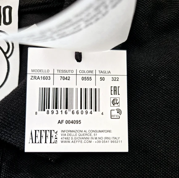 NWTMOSCHINO TEDDY BEAR PATCH BLACK POLO SHIRT Size:L/50